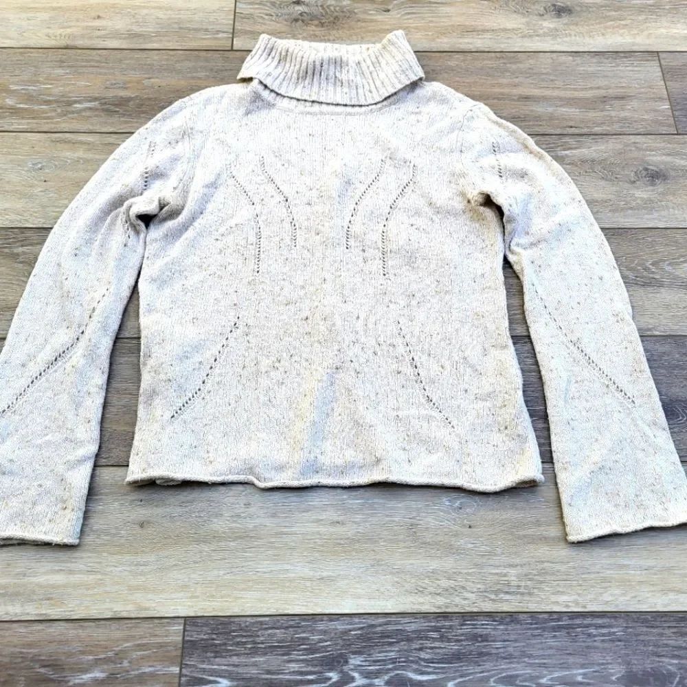 J.Jill all season textured sweater with turtle neck, cream with tan specs